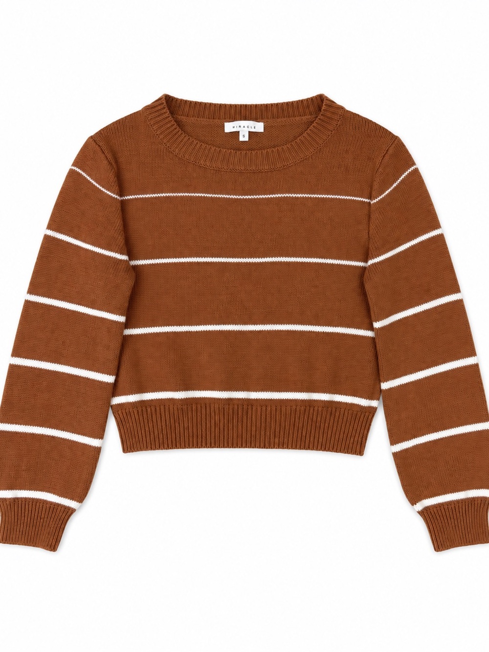 Miracle Brown & White Striped Cropped Crewneck Fall Sweater